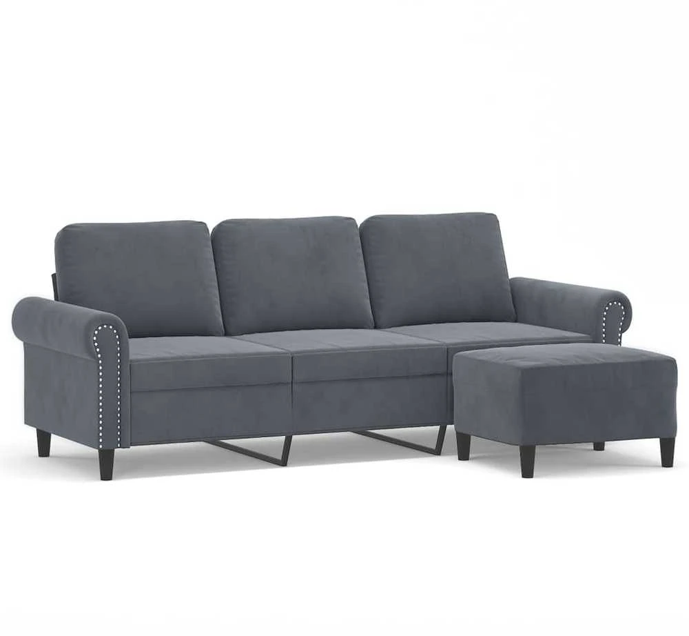 Trivietė sofa su pakoja, tamsiai pilkos spalvos, 180cm, aksomas