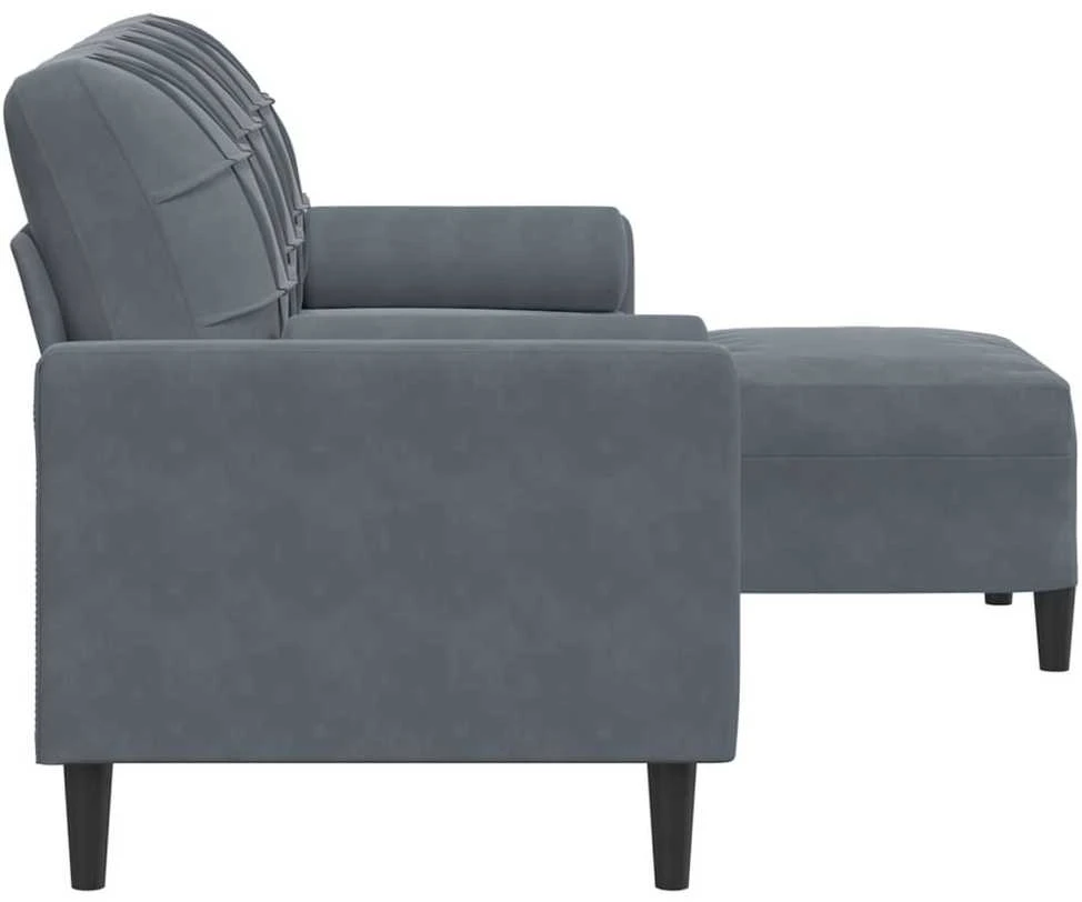Trivietė sofa su pakoja, tamsiai pilkos spalvos, 180cm, aksomas