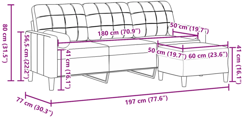 Trivietė sofa su pakoja, tamsiai pilkos spalvos, 180cm, aksomas