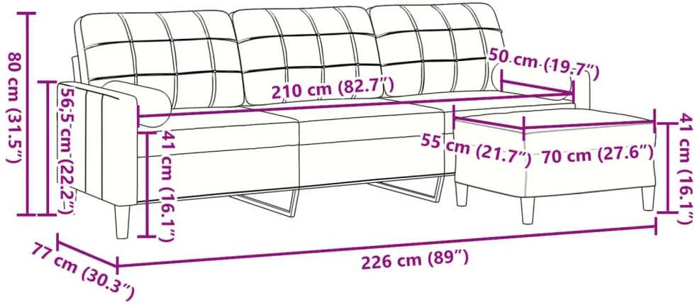 Trivietė sofa su pakoja, tamsiai pilkos spalvos, 210cm, aksomas