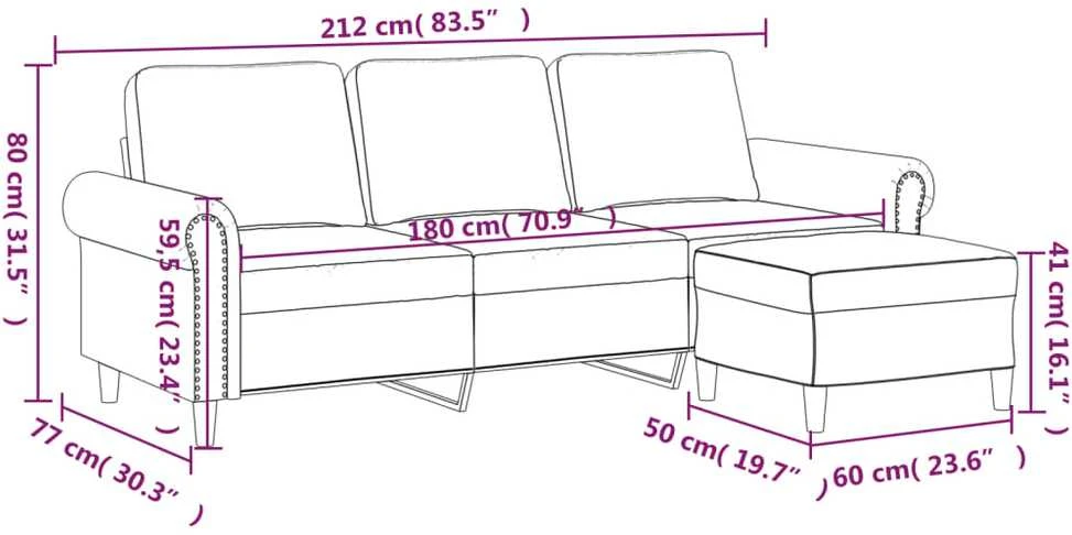 Trivietė sofa su pakoja, tamsiai pilkos spalvos, 180cm, aksomas
