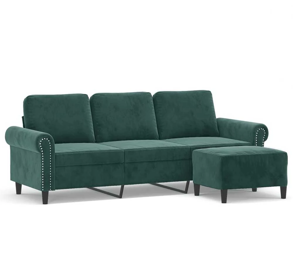 Trivietė sofa su pakoja, tamsiai žalios spalvos, 180cm, aksomas