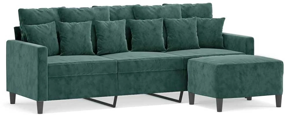 Trivietė sofa su pakoja, tamsiai žalios spalvos, 180cm, aksomas