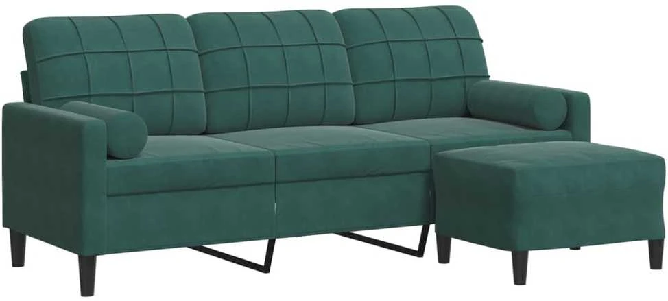 Trivietė sofa su pakoja, tamsiai žalios spalvos, 180cm, aksomas