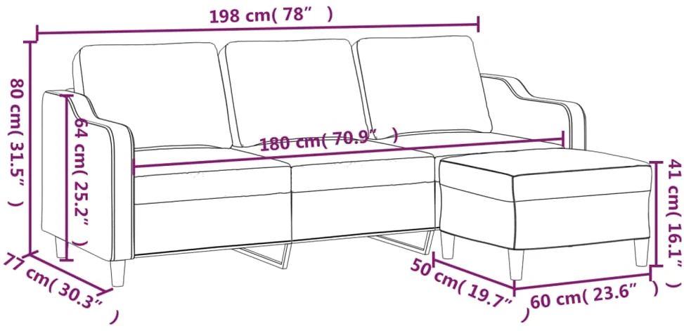 Trivietė sofa su pakoja, taupe spalvos, 180cm, audinys