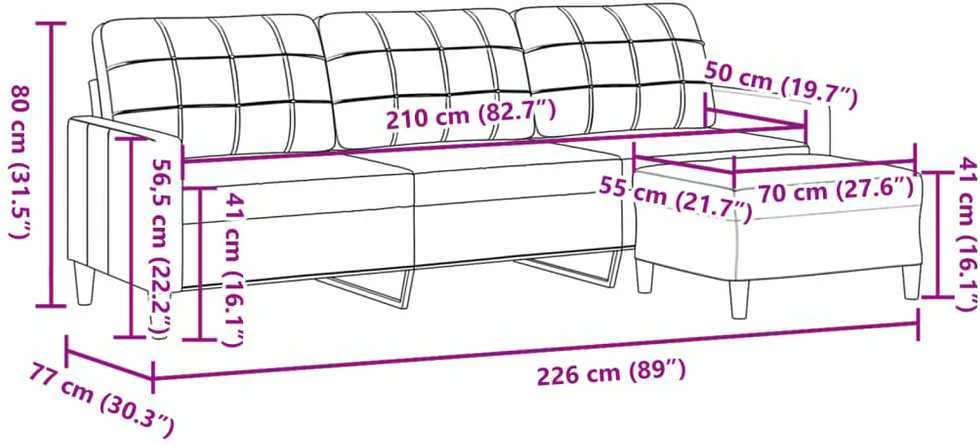 Trivietė sofa su pakoja, taupe spalvos, 210cm, audinys