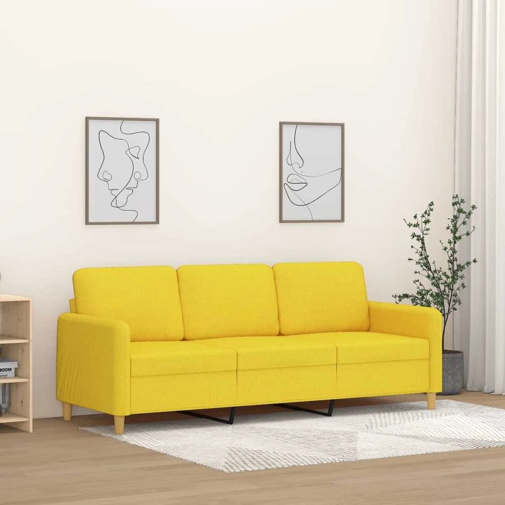 Trivietė sofa, šviesiai geltonos spalvos, 180cm, audinys