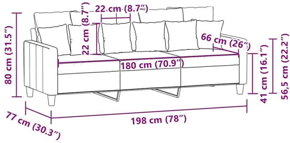 Trivietė sofa, šviesiai geltonos spalvos, 180cm, audinys