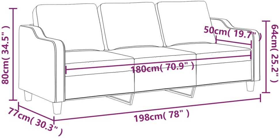 Trivietė sofa, šviesiai geltonos spalvos, 180cm, audinys