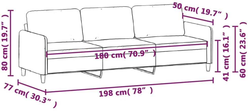 Trivietė sofa, šviesiai geltonos spalvos, 180cm, audinys