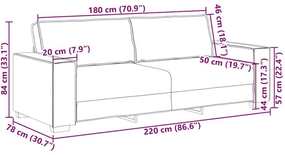Trivietė sofa, šviesiai pilka, 220x78x84 cm, audinys