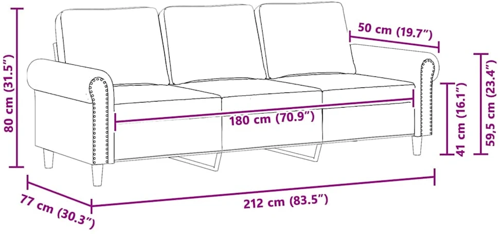 Trivietė sofa, šviesiai pilkos spalvos, 180cm, aksomas