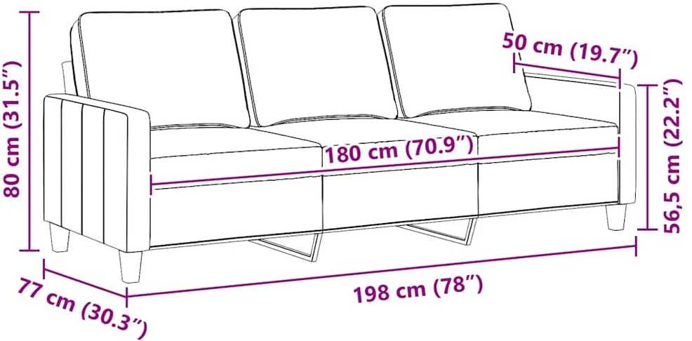 Trivietė sofa, šviesiai pilkos spalvos, 180cm, audinys