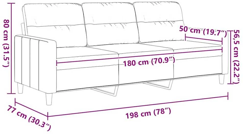 Trivietė sofa, šviesiai pilkos spalvos, 180cm, audinys