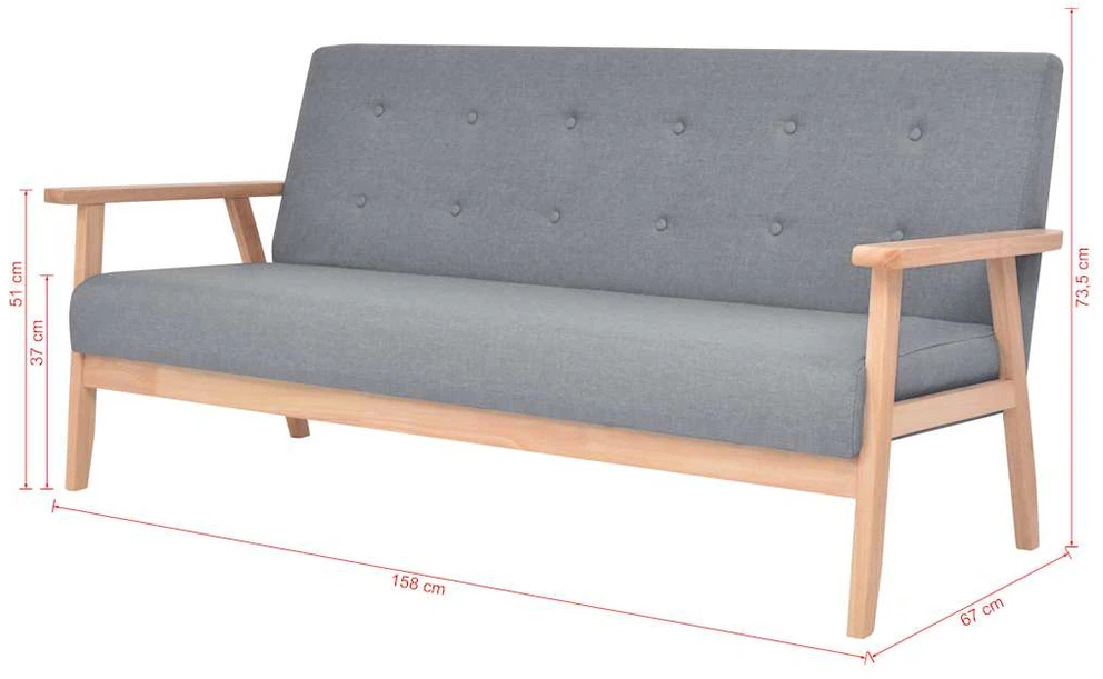 Trivietė sofa, šviesiai pilkos spalvos, audinys