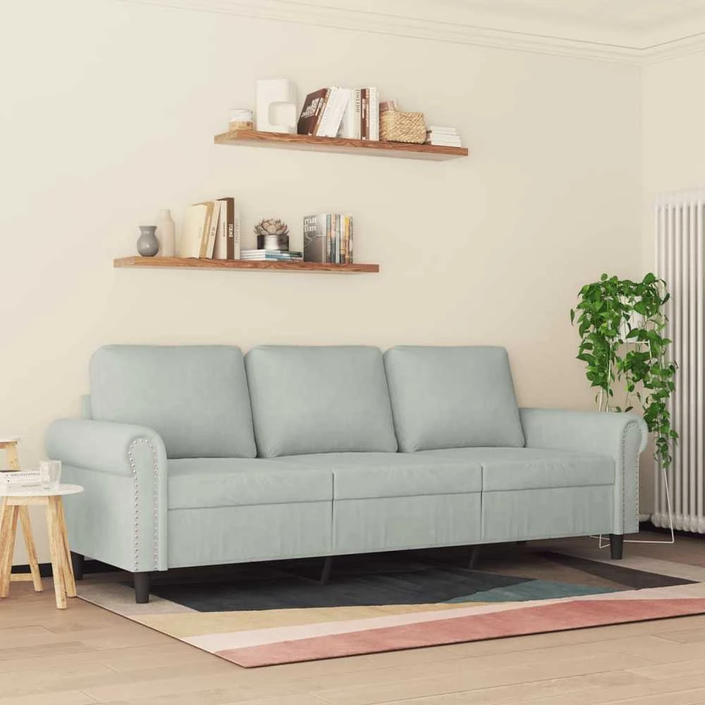 Trivietė sofa, šviesiai pilkos spalvos, 180cm, aksomas