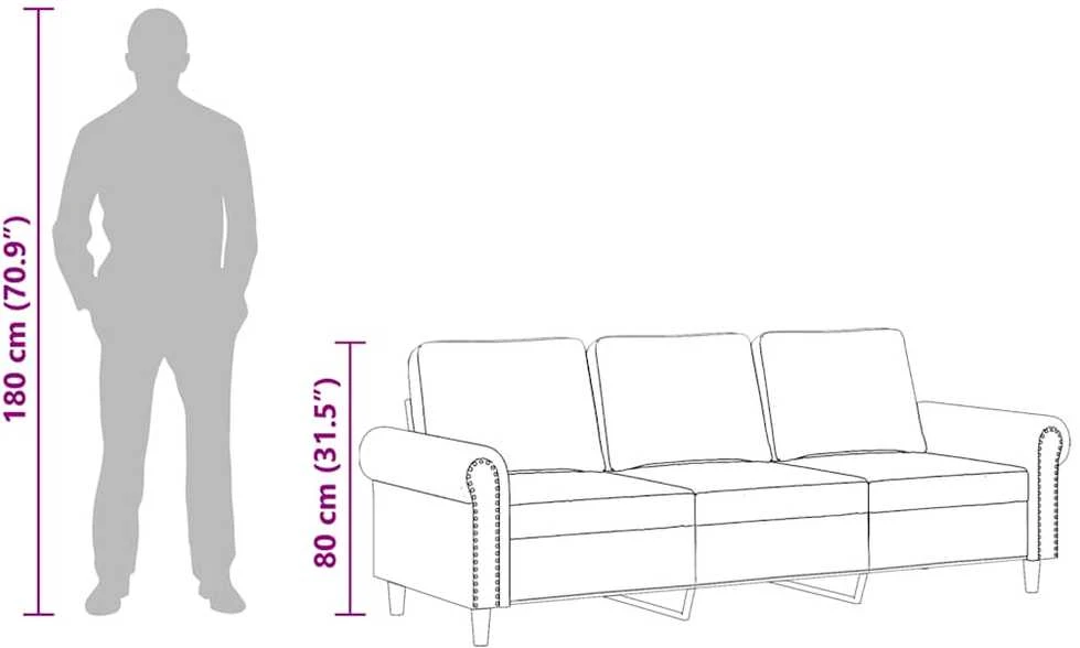 Trivietė sofa, šviesiai pilkos spalvos, 180cm, aksomas