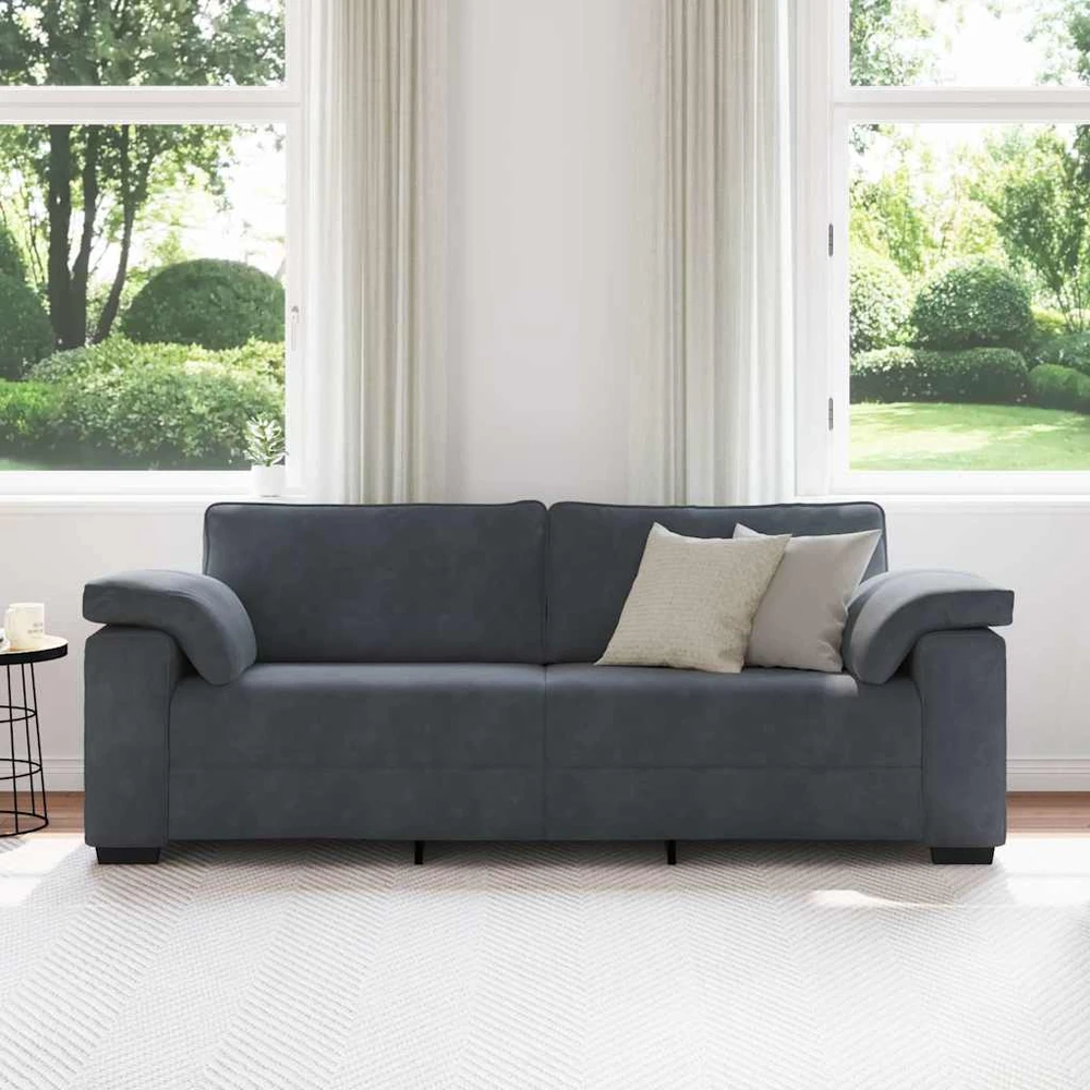 Trivietė sofa, tamsiai pilka, 220x77x82 cm, aksomas