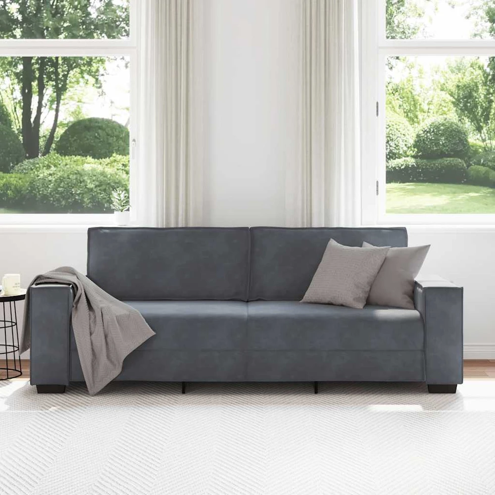 Trivietė sofa, tamsiai pilka, 220x78x84 cm, aksomas