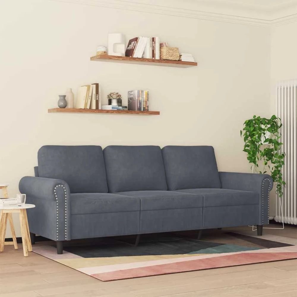 Trivietė sofa, tamsiai pilkos spalvos, 180cm, aksomas