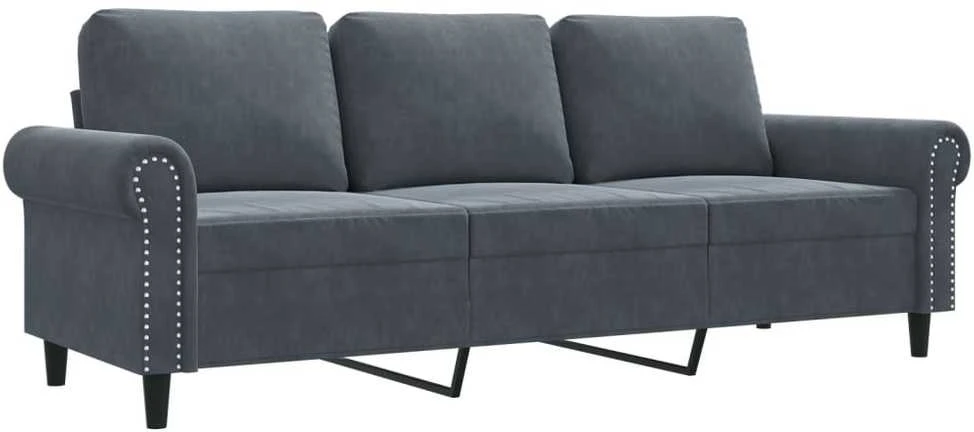 Trivietė sofa, tamsiai pilkos spalvos, 180cm, aksomas