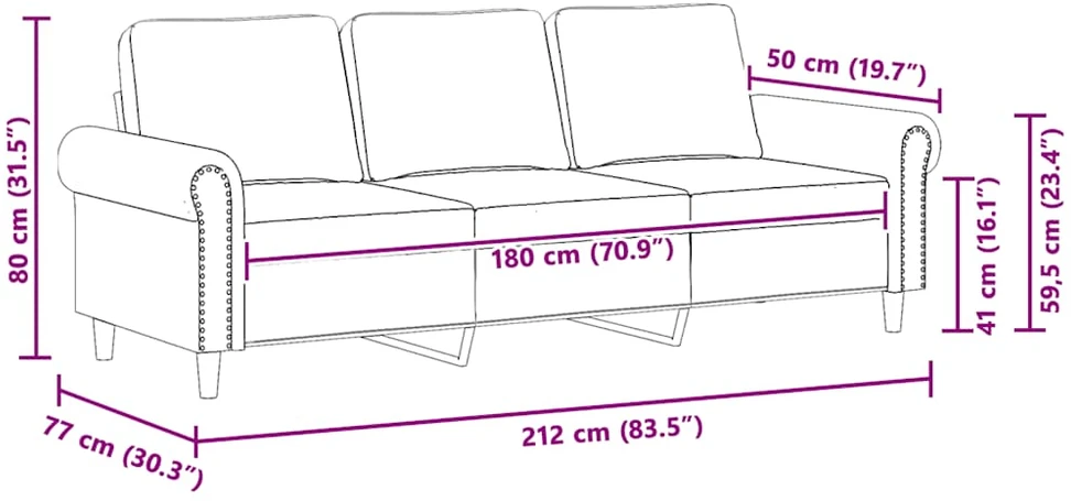 Trivietė sofa, tamsiai pilkos spalvos, 180cm, aksomas