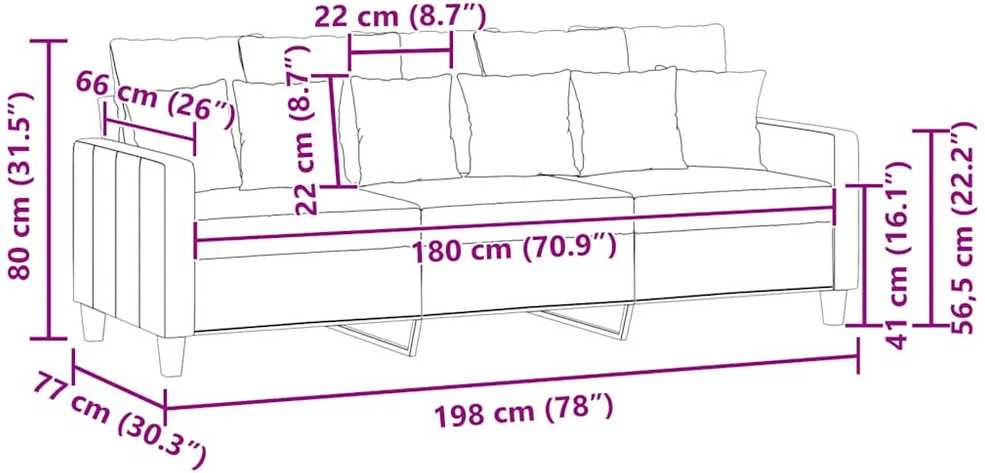 Trivietė sofa, tamsiai pilkos spalvos, 180cm, audinys