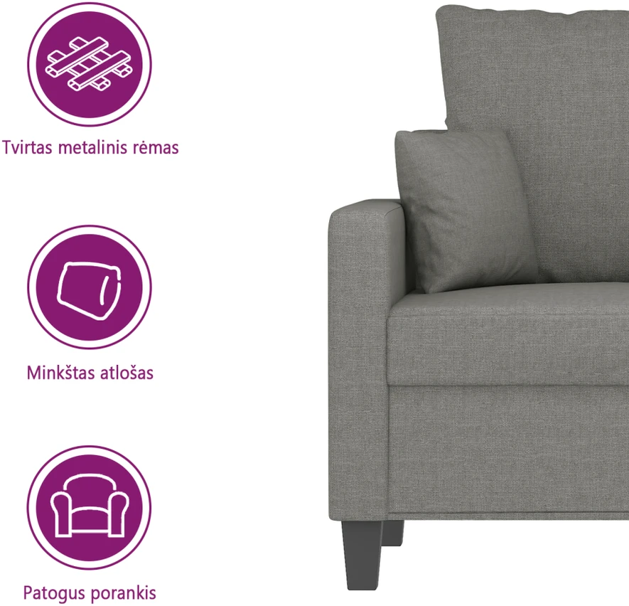 Trivietė sofa, tamsiai pilkos spalvos, 210cm, audinys