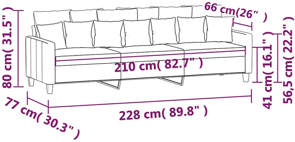 Trivietė sofa, tamsiai pilkos spalvos, 210cm, audinys