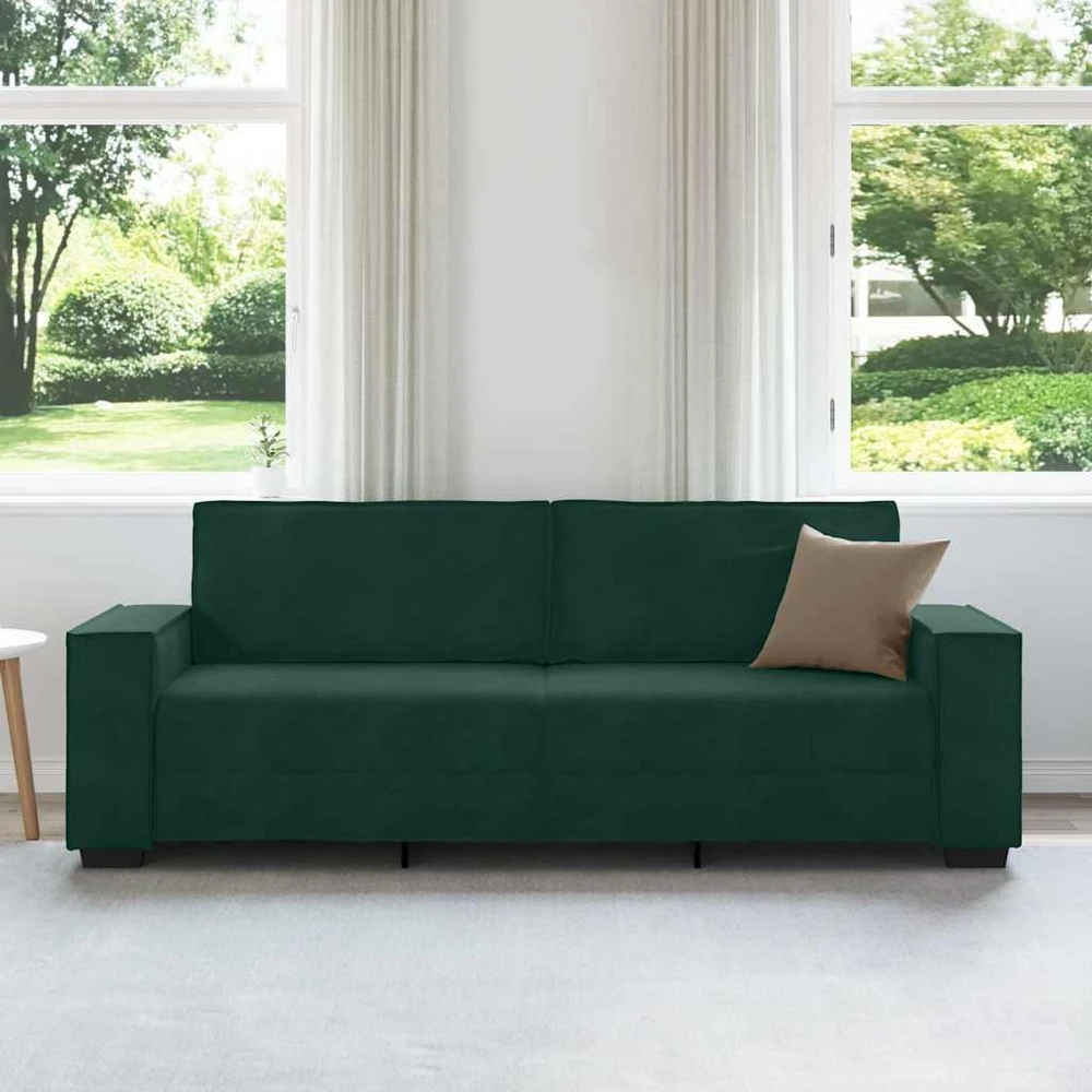 Trivietė sofa, tamsiai žalia, 220x78x84 cm, aksomas
