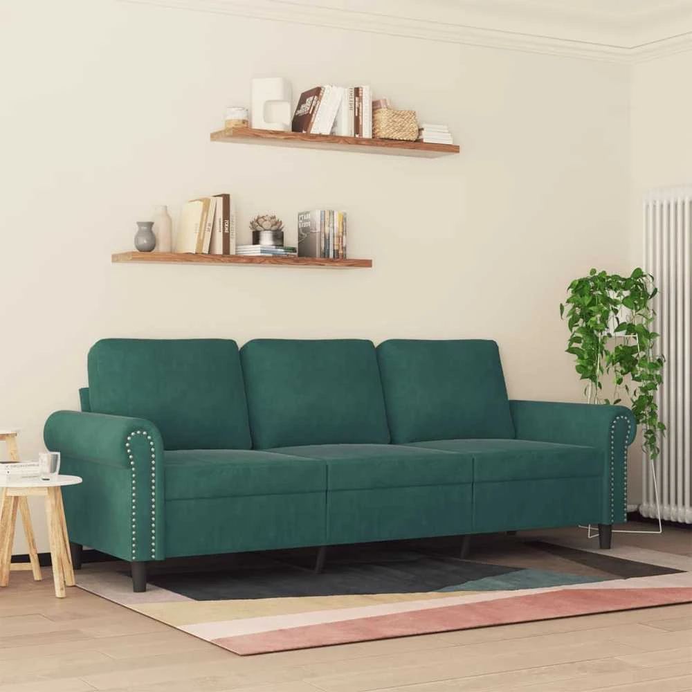 Trivietė sofa, tamsiai žalios spalvos, 180cm, aksomas