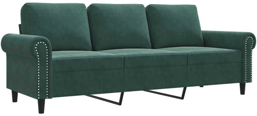 Trivietė sofa, tamsiai žalios spalvos, 180cm, aksomas