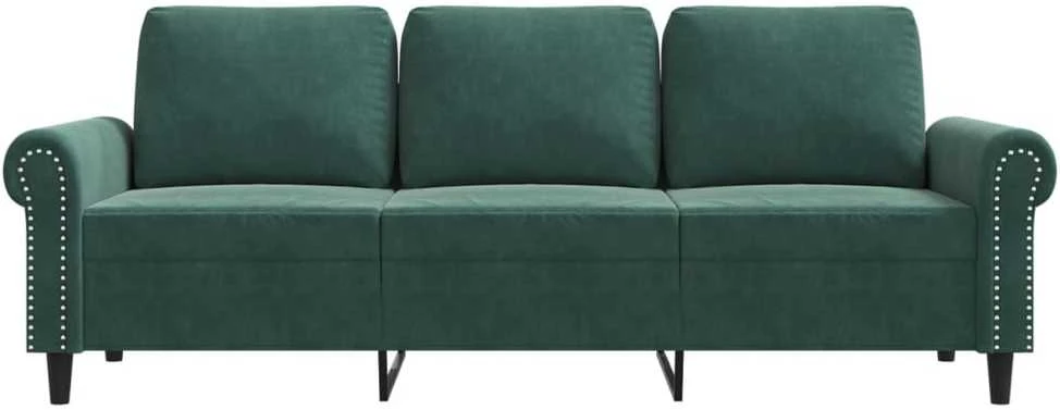 Trivietė sofa, tamsiai žalios spalvos, 180cm, aksomas