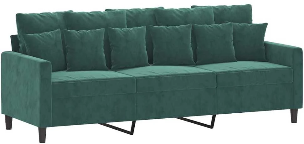 Trivietė sofa, tamsiai žalios spalvos, 180cm, aksomas
