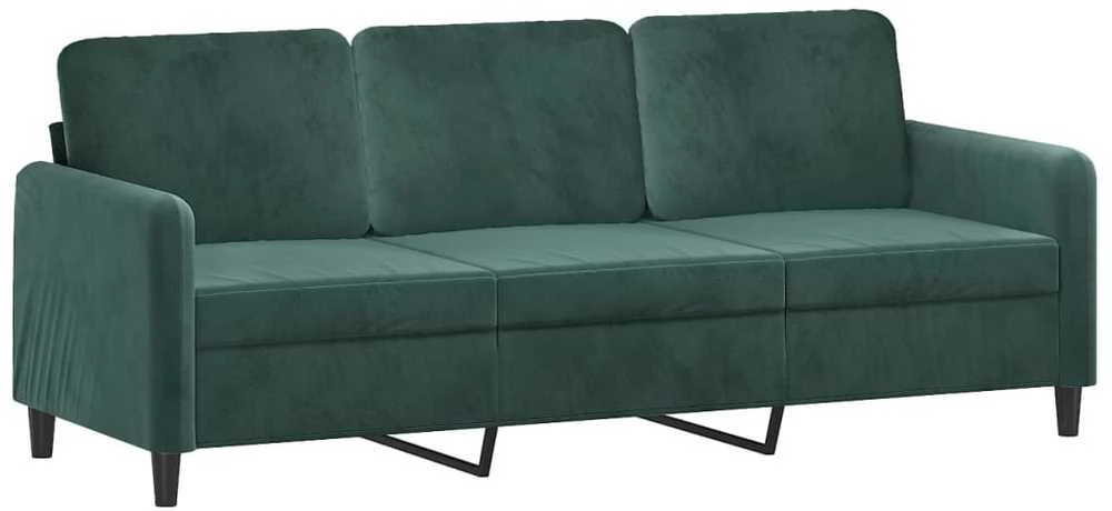 Trivietė sofa, tamsiai žalios spalvos, 180cm, aksomas