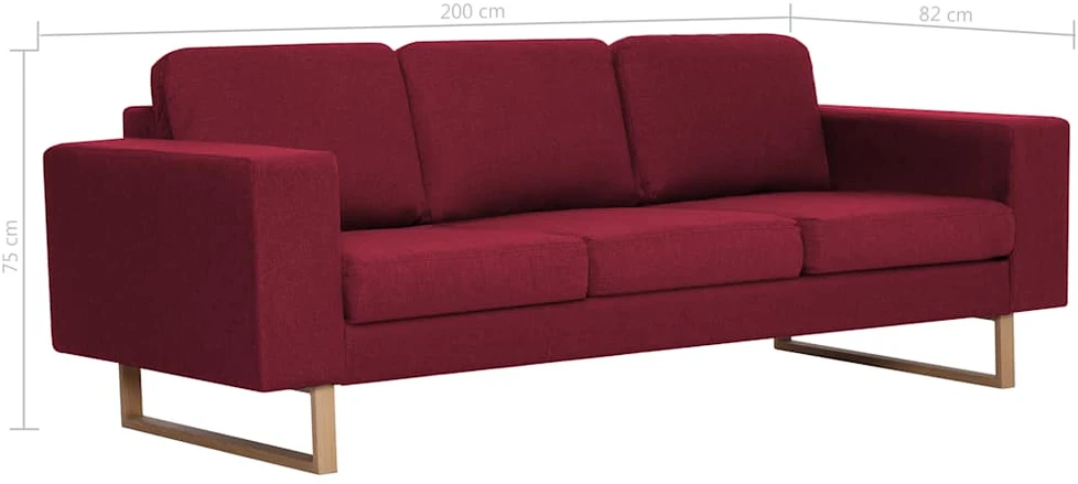 Trivietė sofa, vyno raudonos spalvos, audinys
