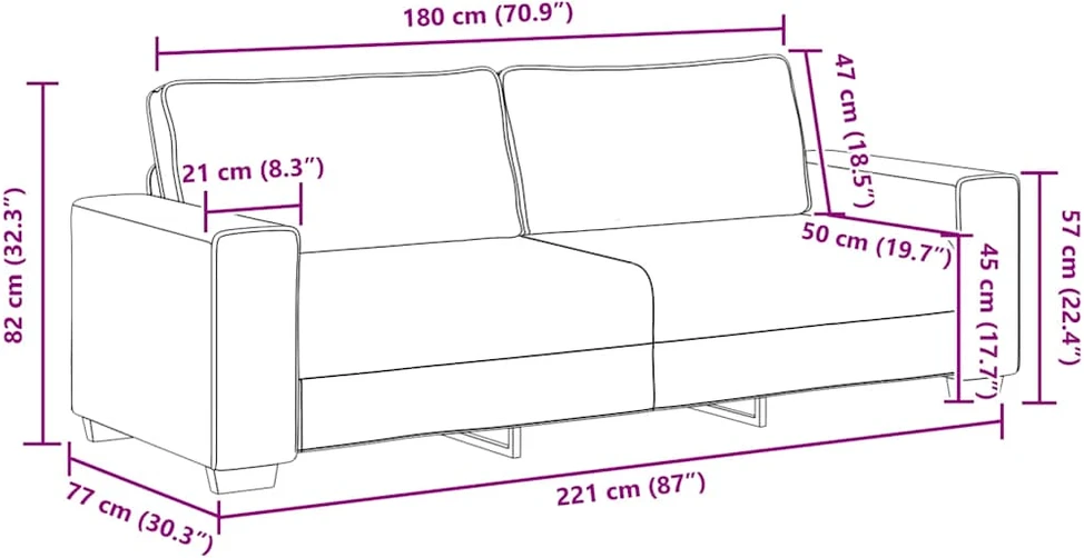 Trivietė sofa, vyno raudonumo, 220x77x82 cm, audinys