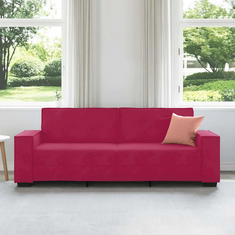 Trivietė sofa, vyno raudonumo, 220x78x84 cm, aksominė