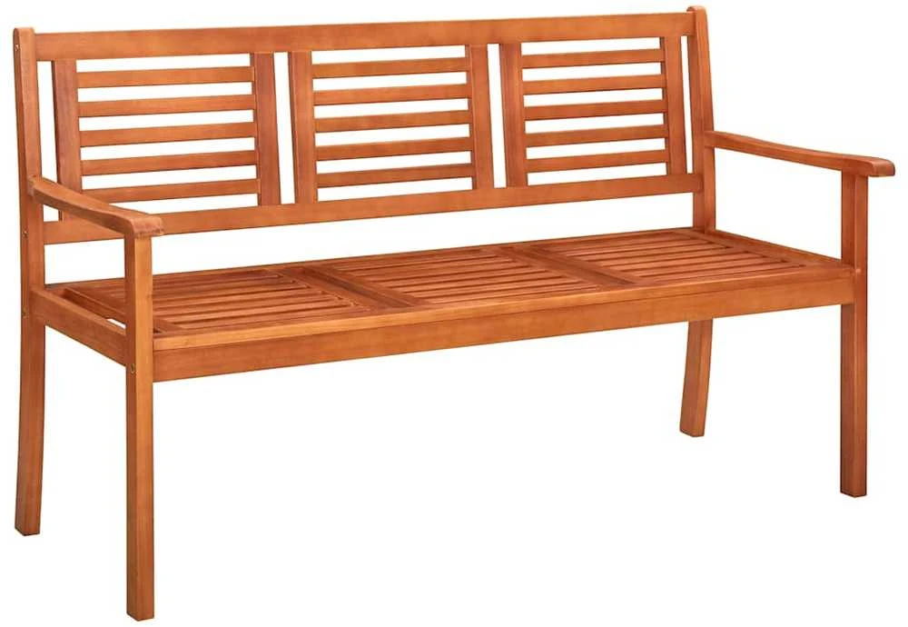 Trivietis sodo suoliukas su pagalve, 150cm, eukalipto masyvas