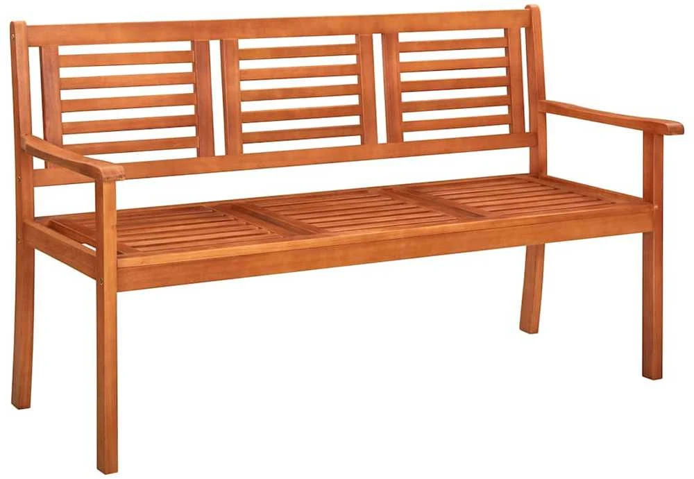 Trivietis sodo suoliukas su pagalve, 150cm, eukalipto masyvas