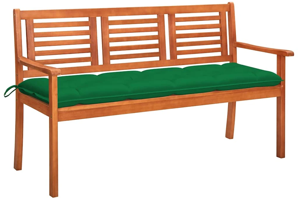 Trivietis sodo suoliukas su pagalvėle, 150cm, eukalipto masyvas