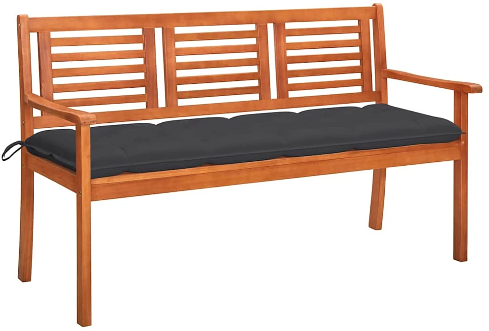 Trivietis sodo suoliukas su pagalvėle, 150cm, eukalipto masyvas
