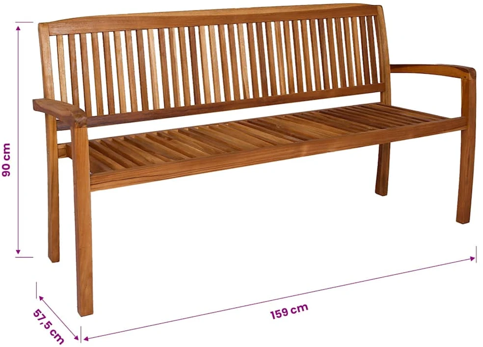 Trivietis sudedamas sodo suoliukas, 159cm, tikmedžio masyvas
