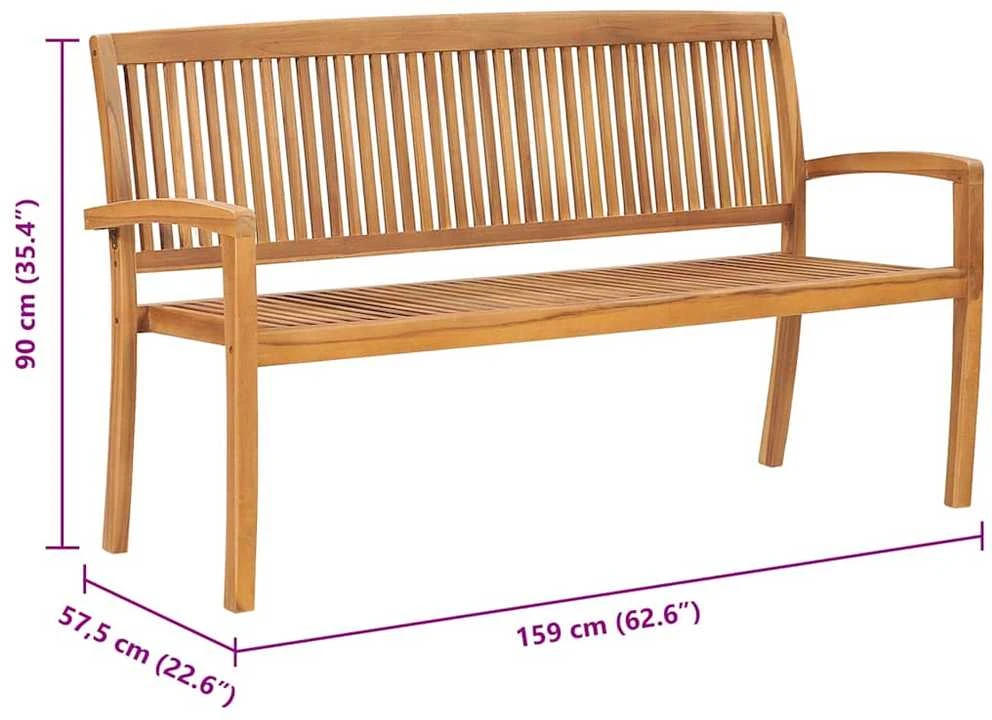 Trivietis sudedamas sodo suoliukas, 159cm, tikmedžio masyvas