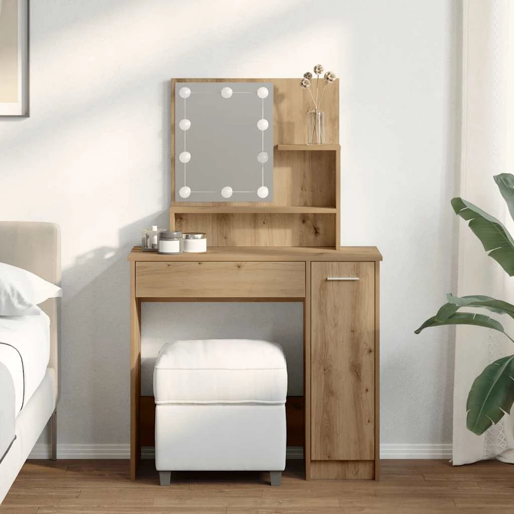tualetinis staliukas su LED Artisan ąžuolu 86,5x35x136 cm