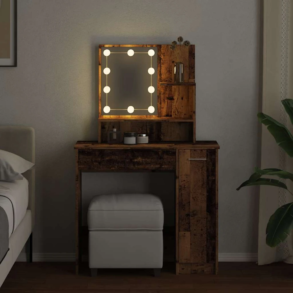 tualetinis staliukas su LED Old Wood 86,5x35x136 cm