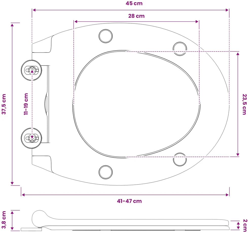 Tualeto sėdynė Antracito 45,5 x 37,5 x 3,8 cm Duroplastas
