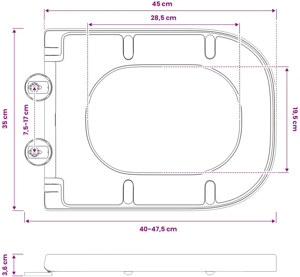 Tualeto sėdynė Balta 47,5 x 35 x 3,6 cm Duroplastas