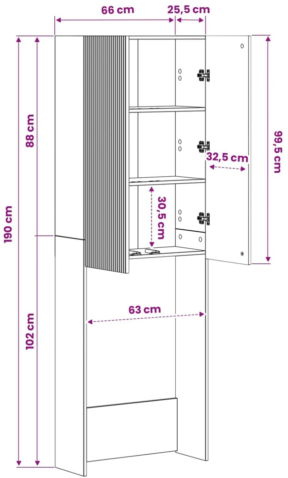 Tualeto spintelė ARNHEM Betono pilka 66 x 25,5 x 190 cm