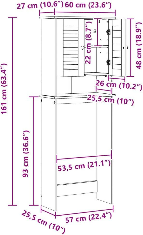 Tualeto spintelė VIGO Ruda ir medaus ruda 60 x 27 x 161 cm